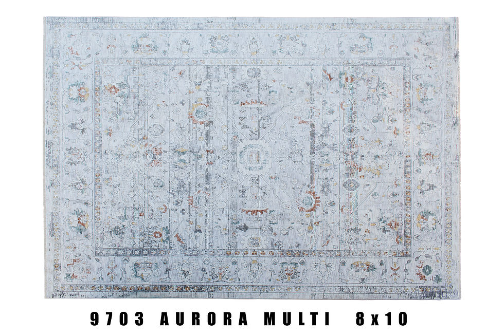 Top view of the Aurora Multi Designer Area Rug a Blend of traditional and modern styles in Gray color and accents of Brown