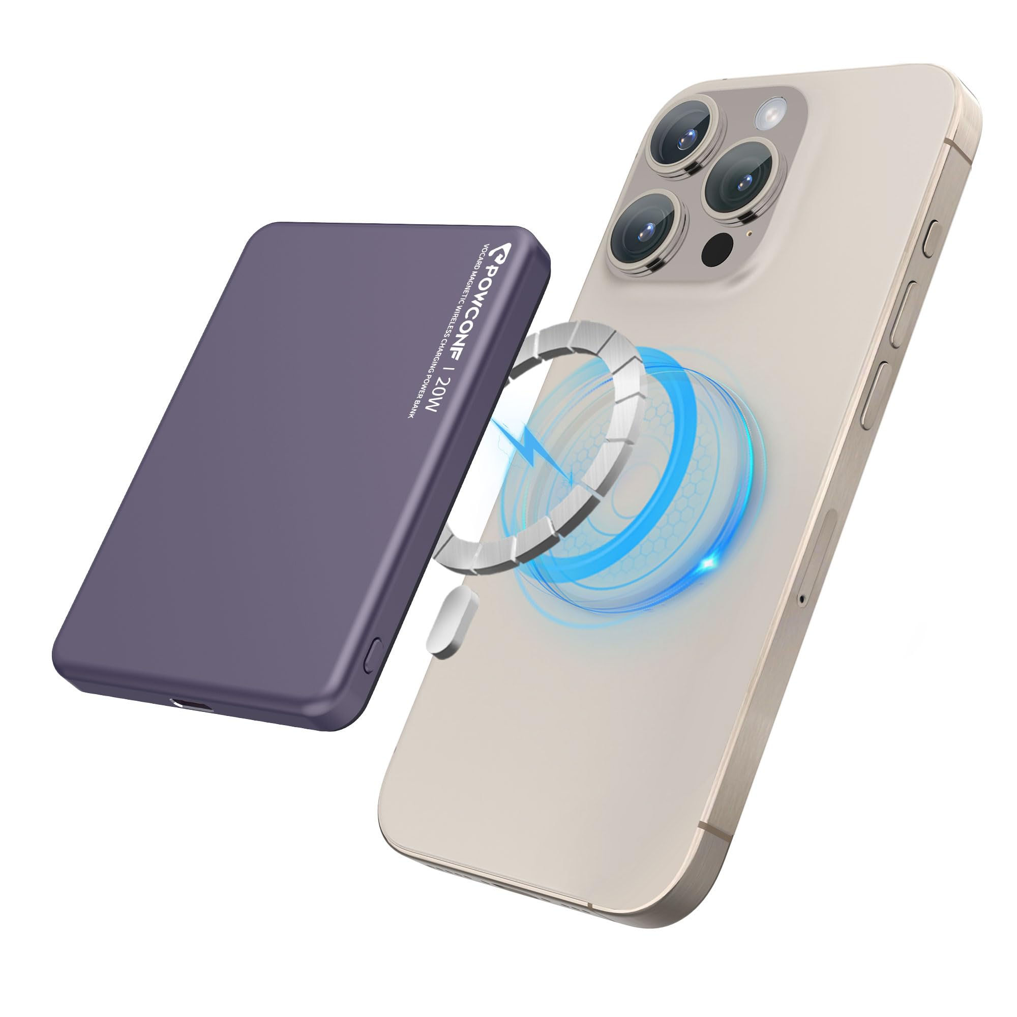 POWCONF Wireless Portable Charger5000mAh Magnetic Power Bank 20W PD Fast Chargin