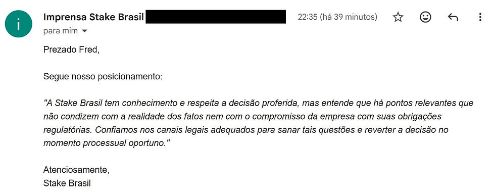 Posicionamento oficial da Stake Brasil