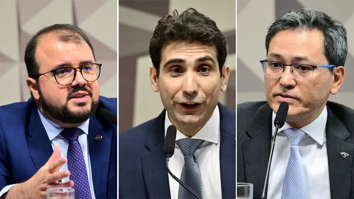 O secretário de Prêmios e Apostas do Ministério da Fazenda, Regis Dudena, o presidente do Banco Central, Gabriel Galípolo, e o secretário da Receita Federal, Robinson Barreirinhas anunciaram medidas conjuntas para inviabilizar apostas ilegais no Brasil (Fotos: Agência Senado).