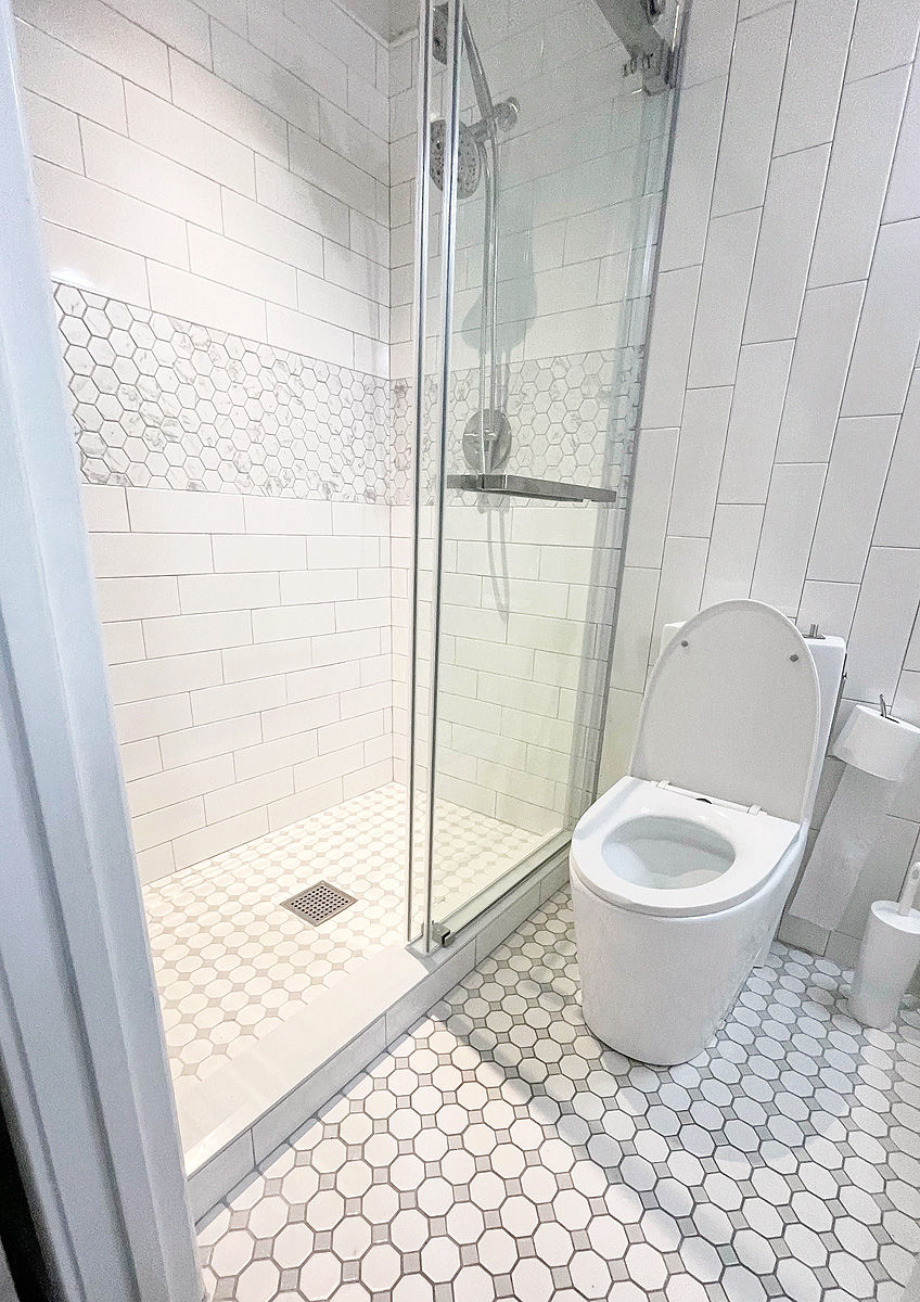 bathroom remodel van nuys walk in shower glass enclosure hex tile los angeles