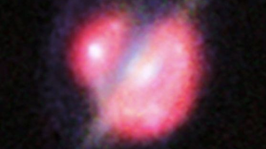 Imagen compuesta del Hubble y el Keck de la fusión de galaxias (ALMA/NASA/ESA/Observatorio WM Keck)