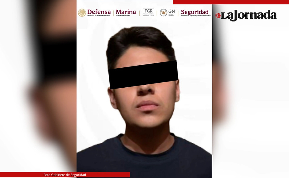 Juan Pablo “N”, de 26 años, cuenta con una orden de aprehensión por delincuencia organizada en materia de tráfico de armas y forma parte de la misma causa penal en la que se encuentran señalados al menos 12 líderes del grupo criminal, entre ellos Ovidio Guzmán López, 'El Ratón', e Iván Archivaldo Guzmán Salazar. Foto Gabinete de Seguridad