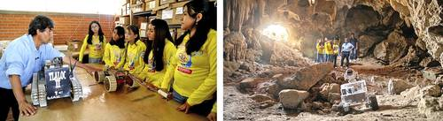 ▲ Para diseñar el robot Serch, alumnos de la Secundaria 315 Torres Quintero contaron con la asesoría de Sergio Chávez, investigador del túnel bajo el Templo de la Serpiente Emplumada en Teotihuacan.Foto cortesía del centro educativo