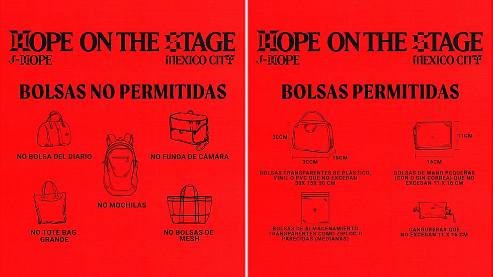 Bolsas permitidas y no permitidas. (Ocesa)
