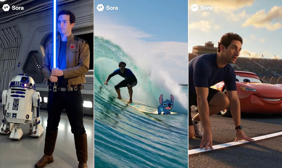 Ejemplos del uso de personajes y escenarios de Disney en Sora. (Image: Disney)