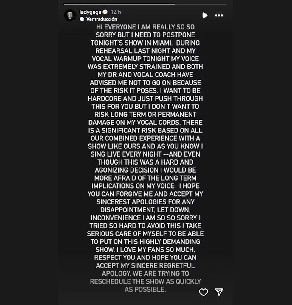 Lady Gaga canceló su concierto en Miami minutos antes de salir al escenario (Instagram/@ladygaga)