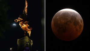 Aspectos del eclipse lunar parcial en la Ciudad de México (izq.) y Cleveland, en Estados Unidos (der.) Fotos Jair Cabrera y Ap