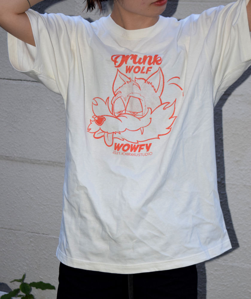 サムネイル： -DRUNK WOLF-ヴィンテージ加工 Tシャツ / ユニセックス