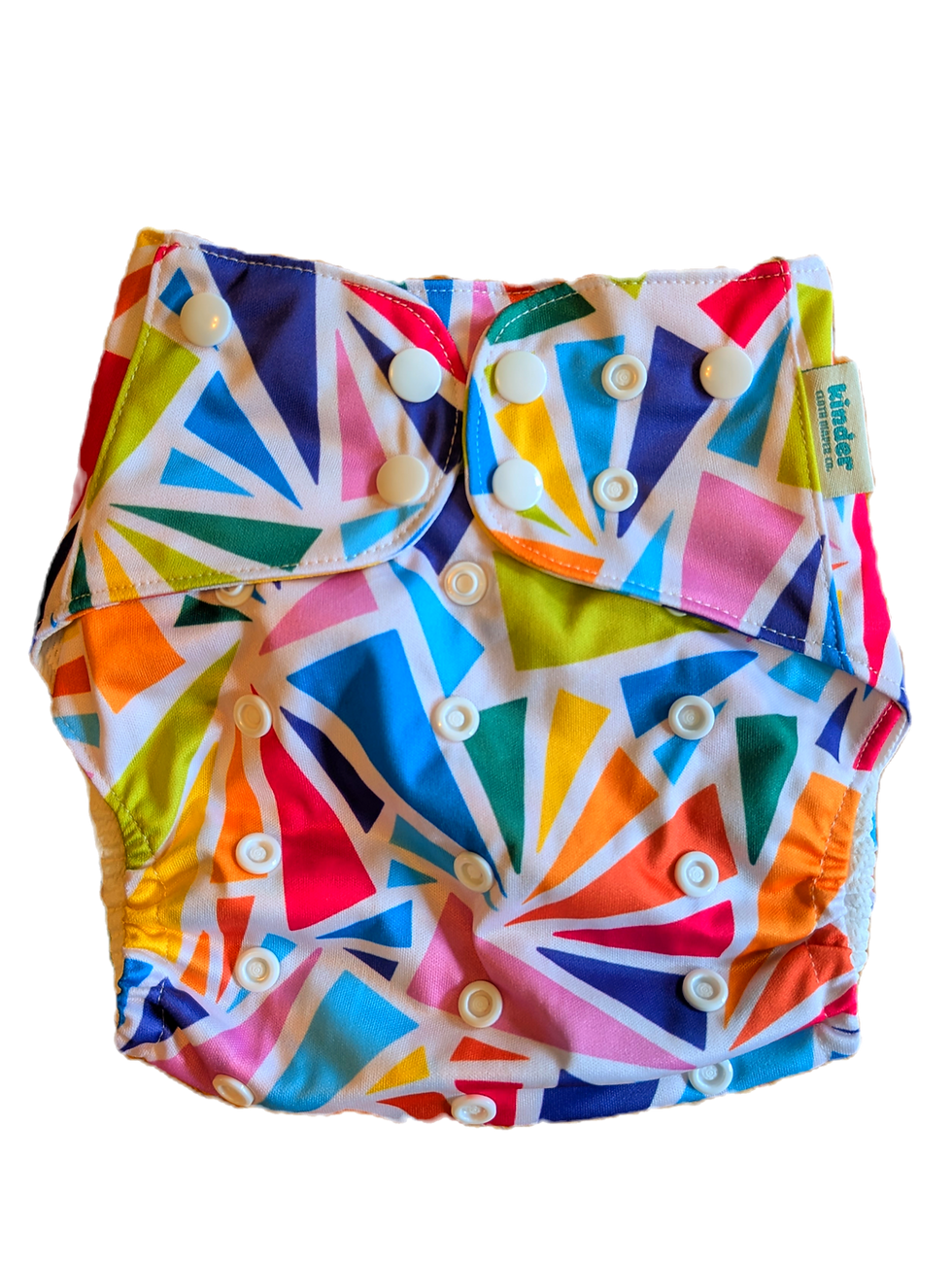 Thumbnail: Kinder Cloth Pocket Diaper - Pride Rainbow Bursts by Rebecca Bobko