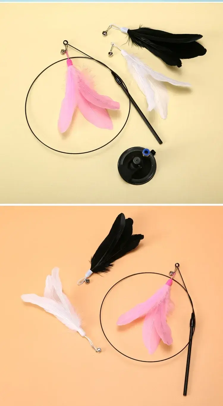 Thumbnail: Suction Cup Cat Teasing Stick Cat Toy Interactive Feather Toy Cat Rod Steel Wire