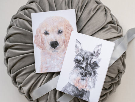 Custom pet portrait cards.