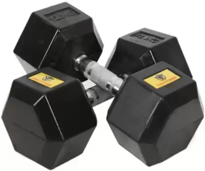 Black Rubber and Metal Hexa Dumbbell (12.5 Kgs X 2)