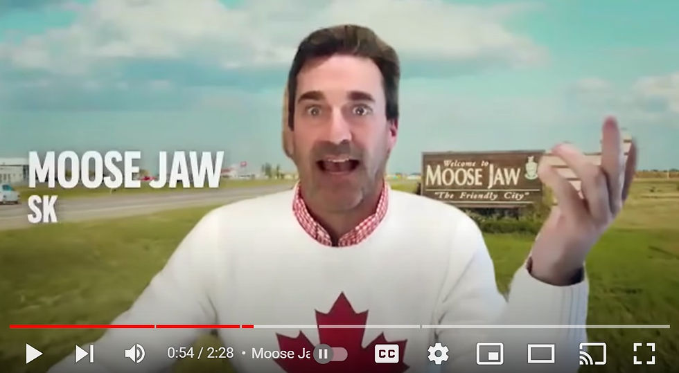 screenshot of youtube video of jon hamm promoting city of moose jaw during pandemic quarantine