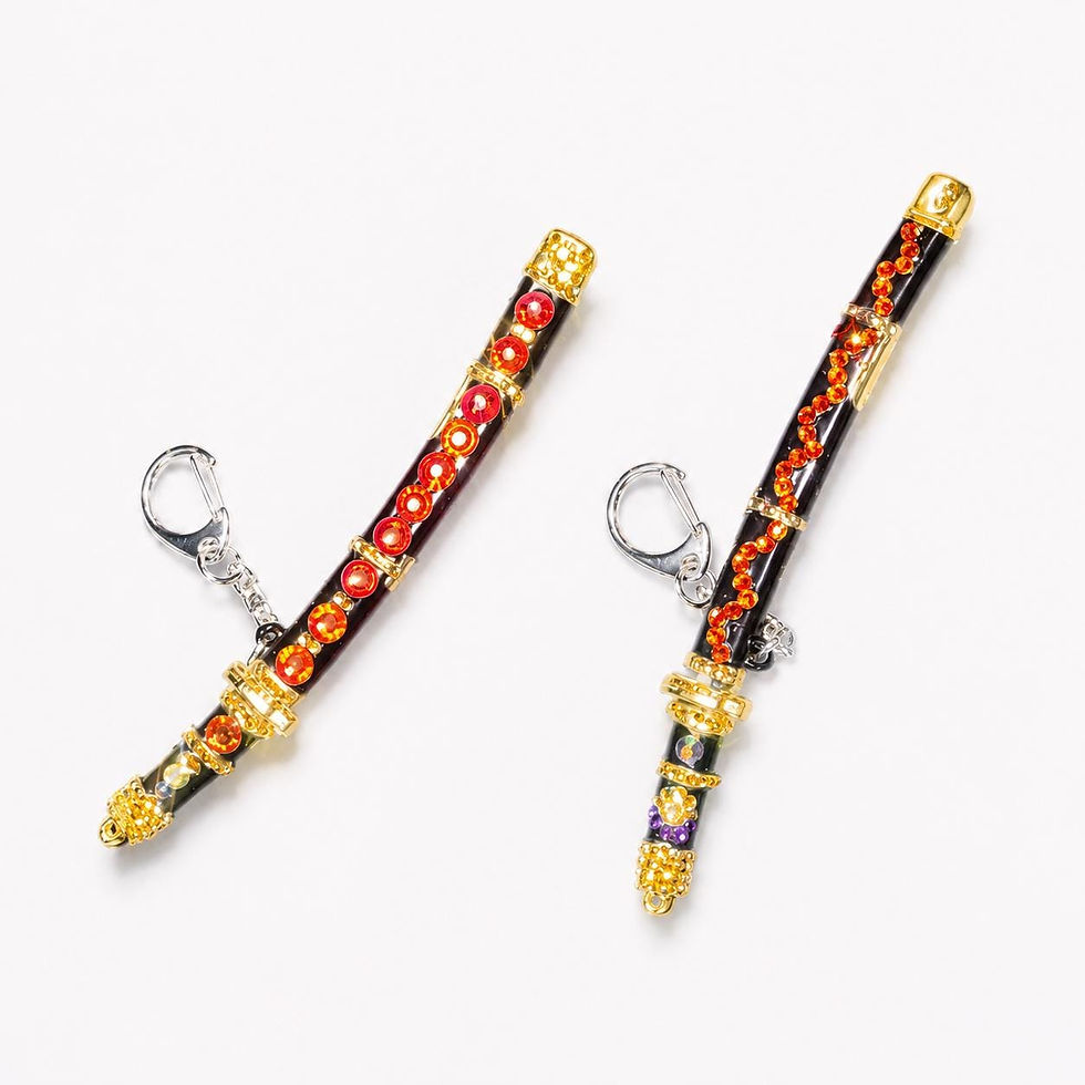 Thumbnail: Keychain Anime Sword - Bling Rhinestones - Unique 1-of-1 - Black, Gold