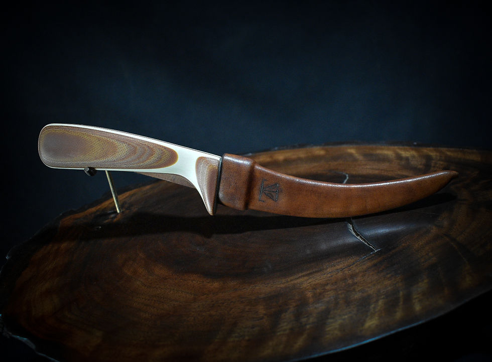 Handmade carbon steel filet knife with solid leather sheath