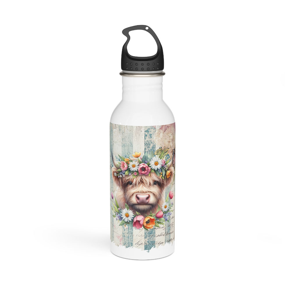 Vintage Floral Highland Cow Water Bottle