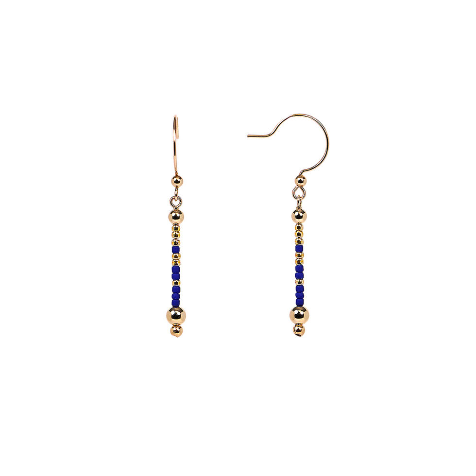 Amanda Earrings - Gold and blue beaded short dangle earrings