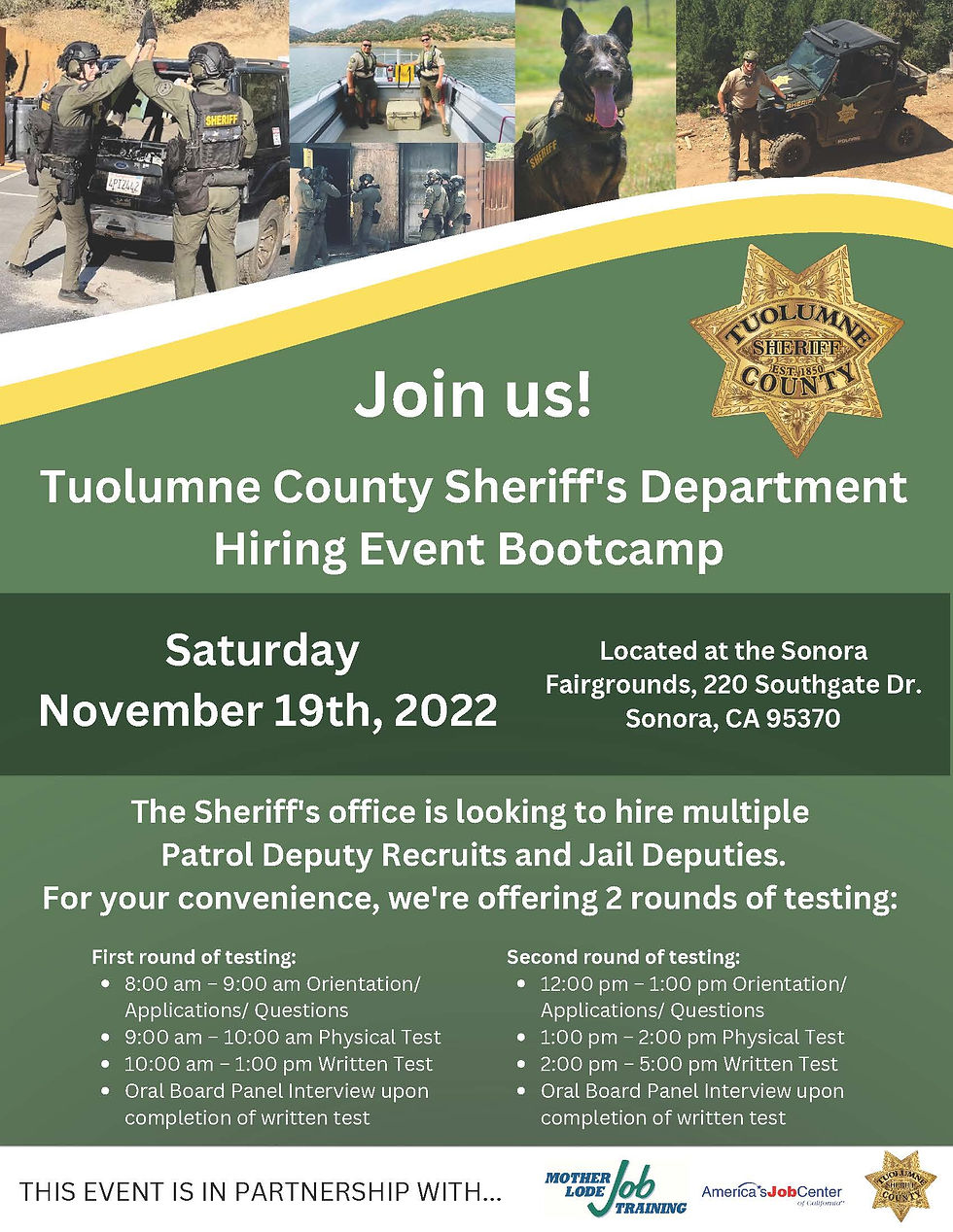 Tuolumne County Sheriff Hiring & Testing Event