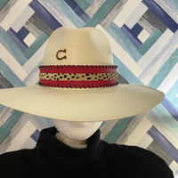 Red faux with animal print and black/gold trim
