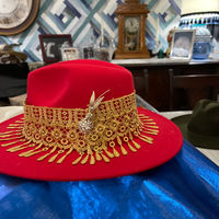 Gold lace band with gold_rhinestone vintage pin. $35