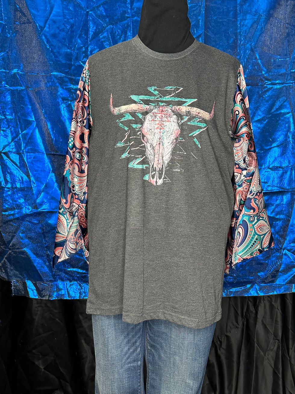 Thumbnail: Embellished Graphic T with Satin Sleeves