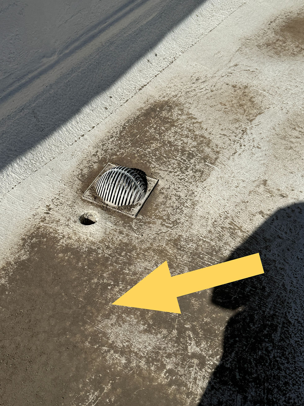 Evidence of ponding water on a commercial roof