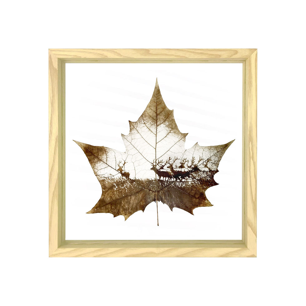 Thumbnail: Roaming Deer Leaf Carving Art In Premium White Ash Frame