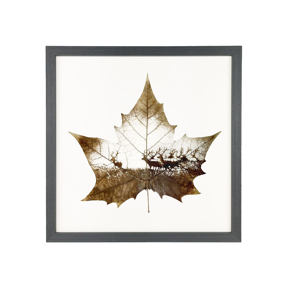Thumbnail: Roaming Deer Leaf Carving Art In Basic Black Frame