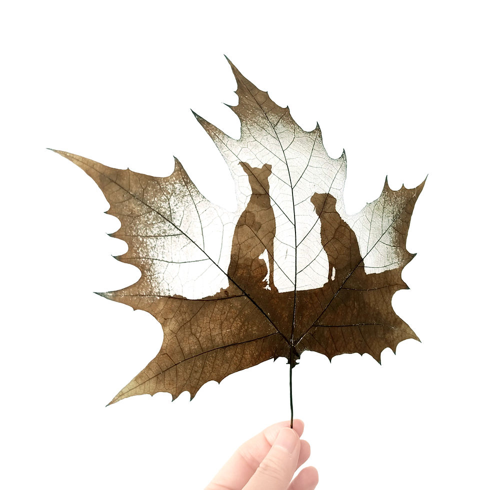 Thumbnail: Doggy Duos Leaf Carving Art Holding