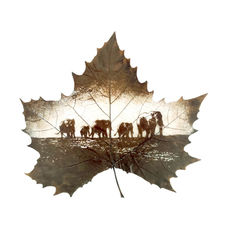 Travelling Elephants Leaf Carving Art