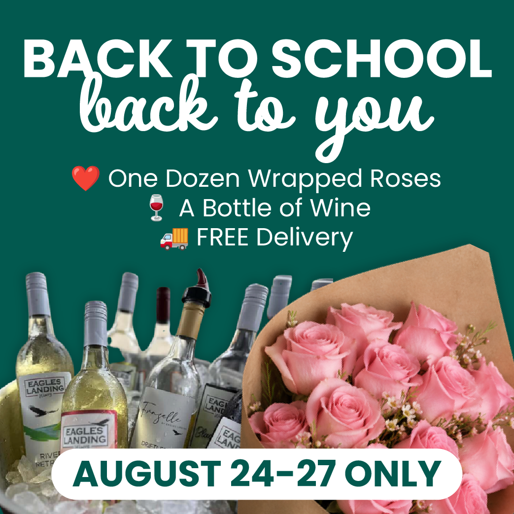 One Dozen Wrapped Roses & A Bottle of Wine (Delivered August 24th-27th)