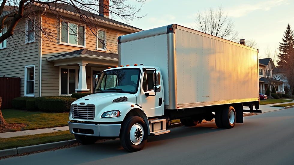 High angle view of a moving truck parked in front of a house