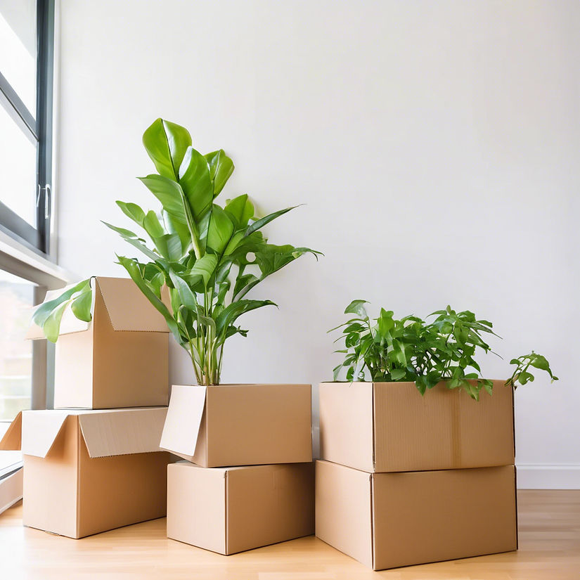 small house plant on moving boxes in a bright new home.jpg