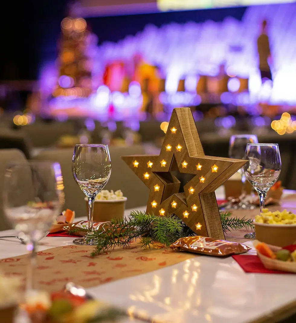 Festive themed tables for a holiday party at the Space.