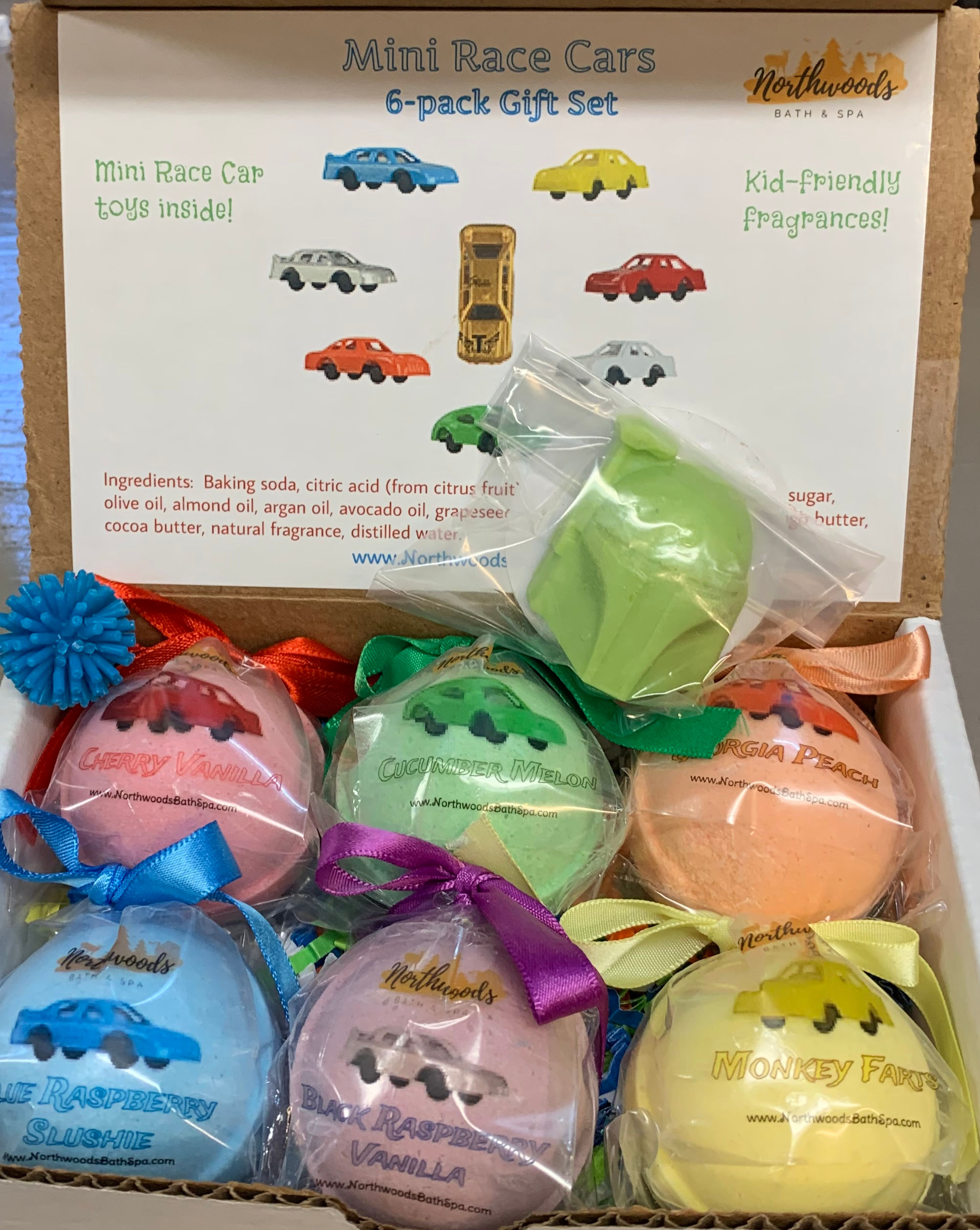 Mini Race Cars 6-pack 2.4 oz Bath Bomb Gift Set