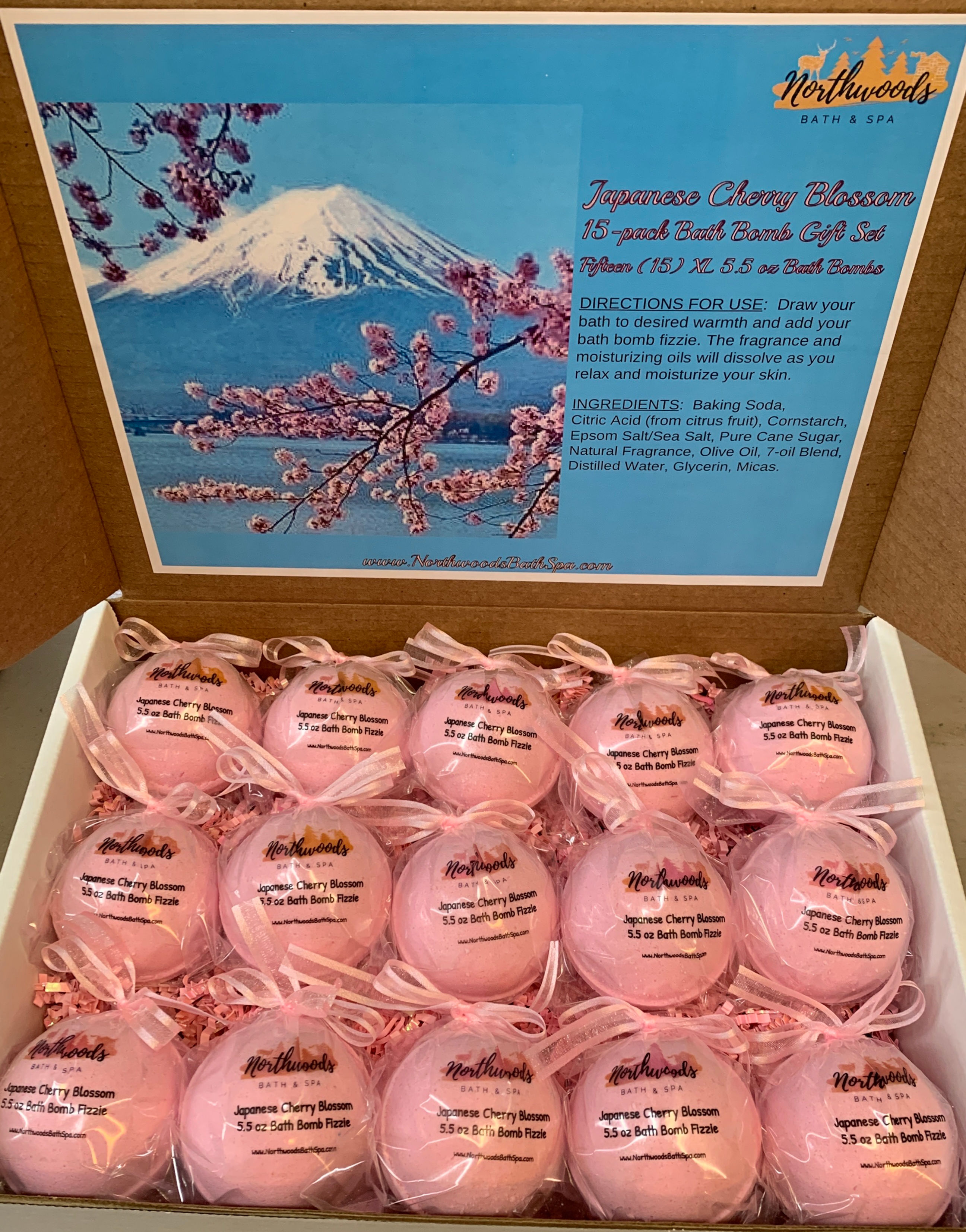 Jumbo Japanese Cherry Blossom 15-pack Bath Bomb Gift Set