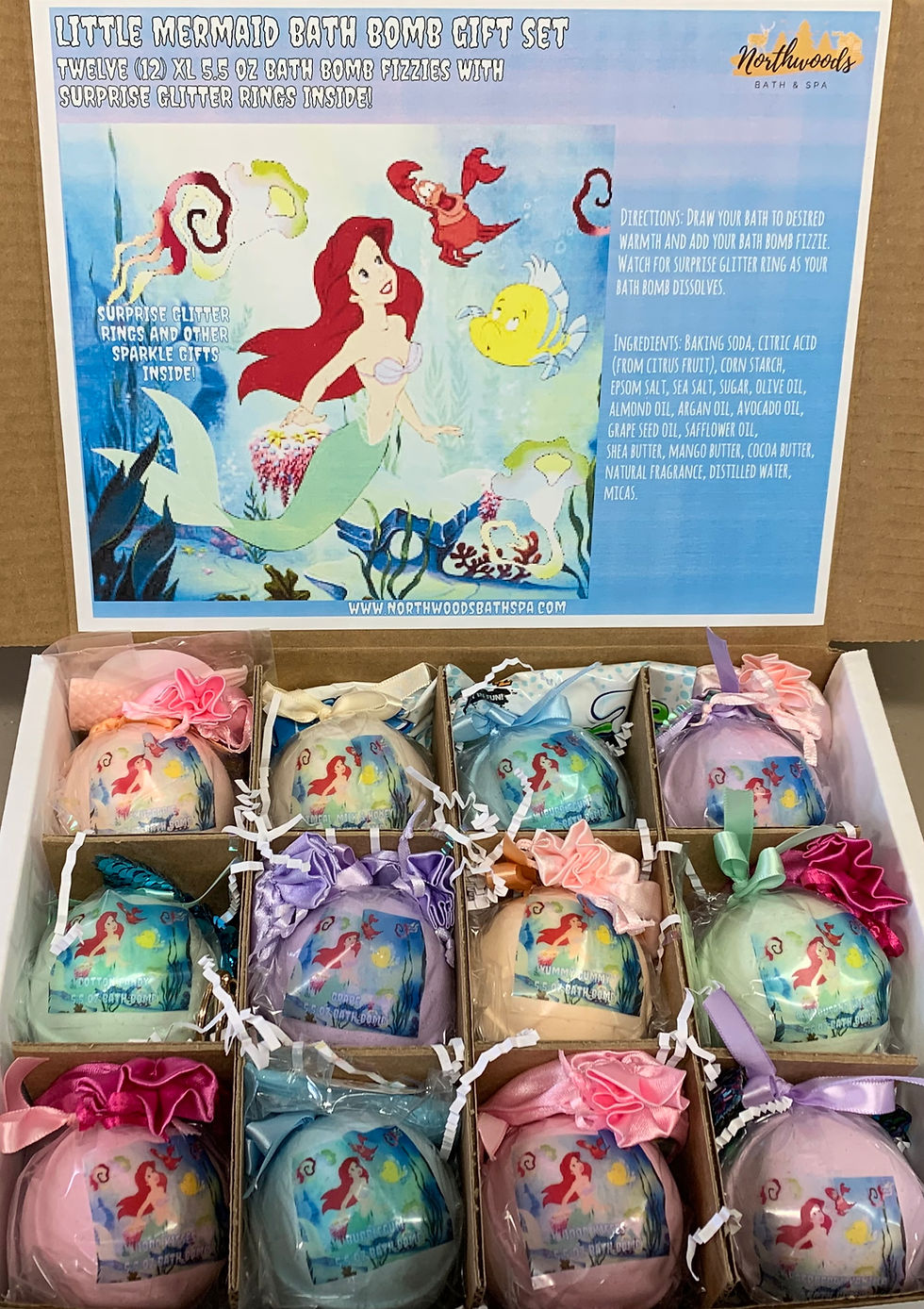 Thumbnail: Large Little Mermaid 12-pack Bath Bomb Gift Set w/Glitter Rings
