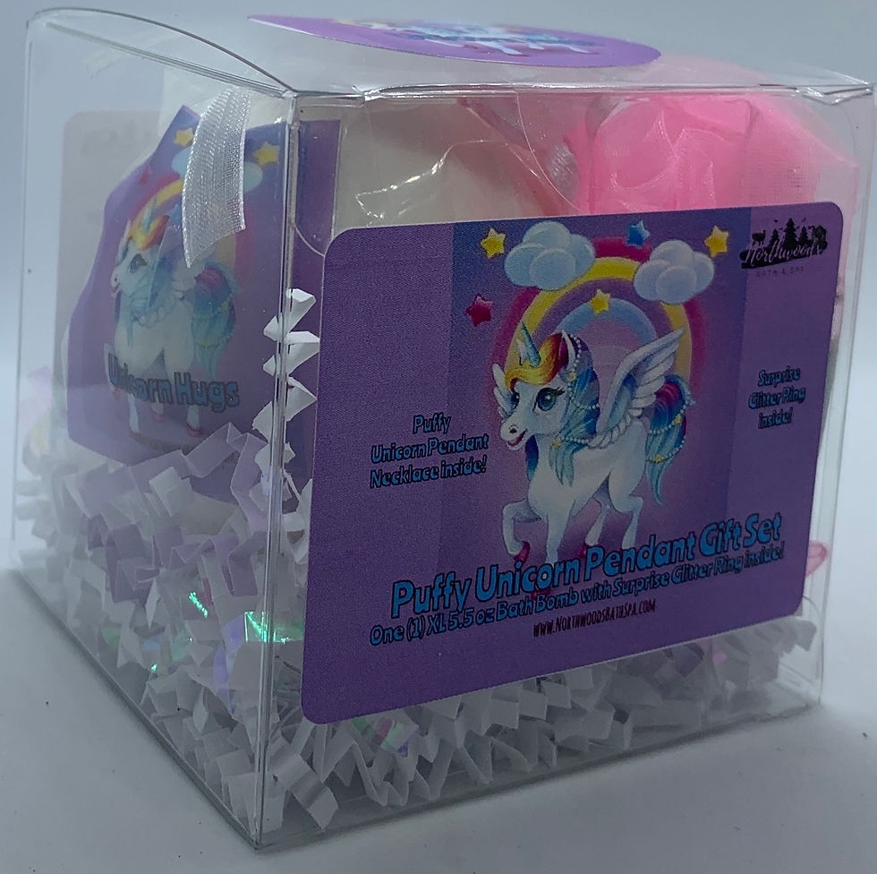 Thumbnail: Puffy Unicorn Pendant Necklace 5.5 oz Bath Bomb Gift Set (Green/Hugs)