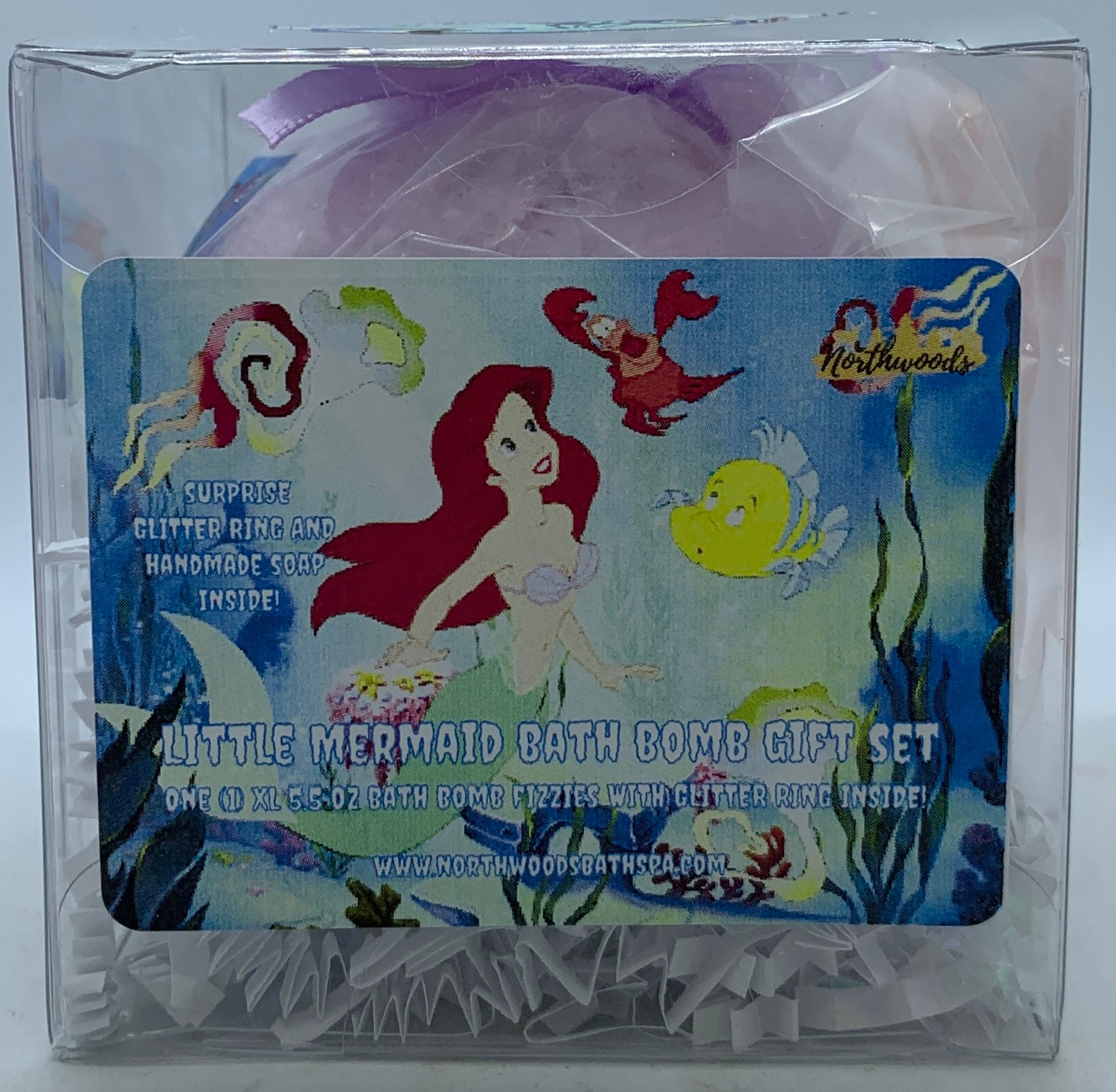 Little Mermaid (Raspberry Vanilla) 5.5 oz Bath Bomb Gift Set w/Glitter Ring