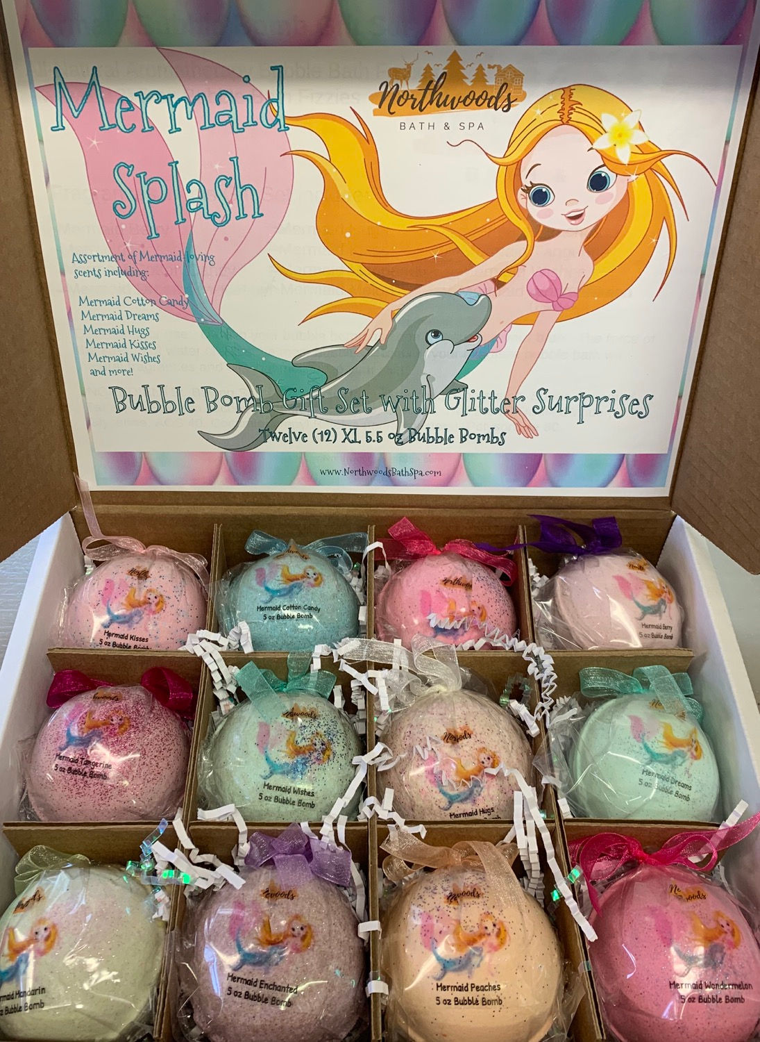Large 5.5 oz Mermaid Splash 12-pack Bubble Bomb Gift Set
