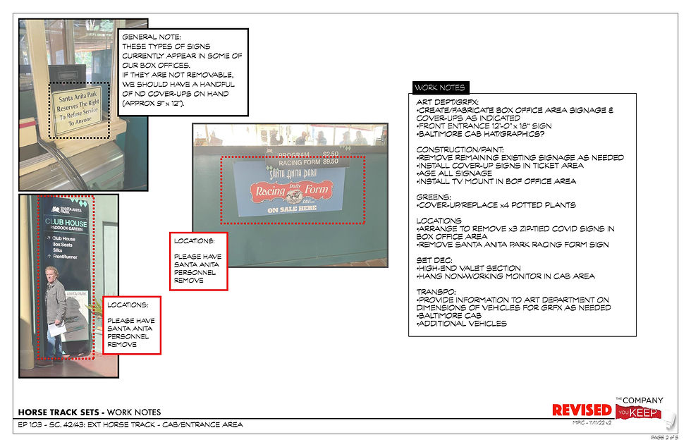 EXT BALTIMORE DOWNS CAB/ENTRANCE AREA Work Notes