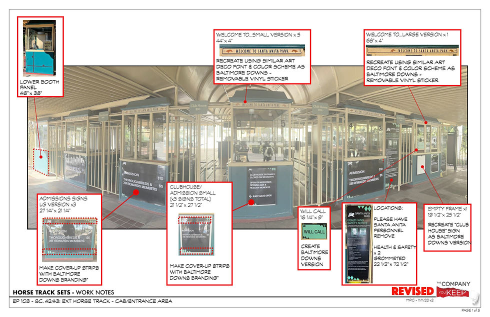 EXT BALTIMORE DOWNS CAB/ENTRANCE AREA Work Notes