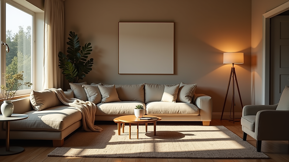 Eye-level view of a cozy living room with a welcoming atmosphere