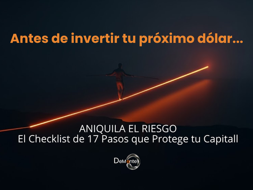 Un inversionista con una mentalidad de acero equilibra el riesgo caminando sobre una cuerda floja de luz, simbolizando el checklist para proteger el capital.