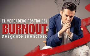 hombre pensativo con crisis y un texto que dice el verdadero rostro del burnout desgaste silencioso