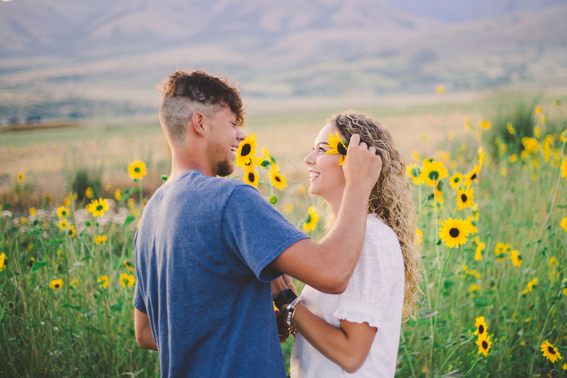 Franklin, ID Photographer  | Hay Field Couples Session | Sunflower Couple Pictures 