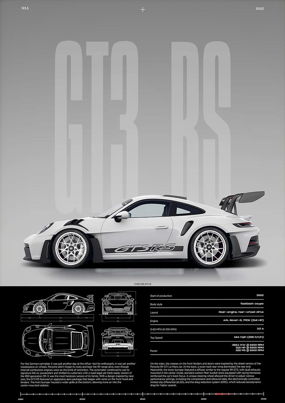 Miniatura: Pôster Minimalista de Supercarro GT3 RS em Canvas