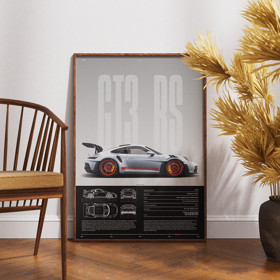 Miniatura: Pôster Minimalista de Supercarro GT3 RS em Canvas