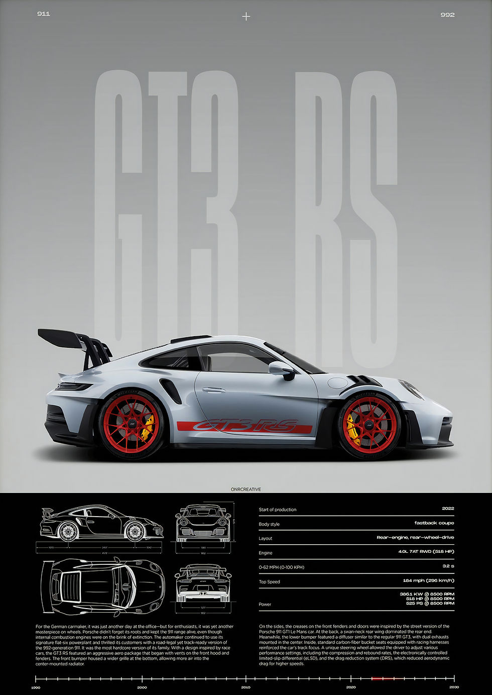 Miniatura: Pôster Minimalista de Supercarro GT3 RS em Canvas